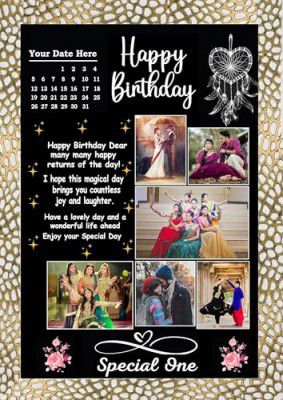 TradeForhome Happy Birthday Frame, photo frame, Customised Photo Frame (Size 12x8 Inches, 6 photos) | Black color | Synthatic Wood