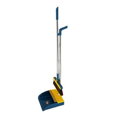 TRADY Plastic Long Handle Dust Pan with Brush for any Broom for Home Lobby Shop with Dustpan Combo (Overall height: 3.5ft )