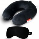 Trajectory Supercomfy Black Neck Pillow Rest Cushion with Velvet Eyemask for Travel in Flight car Train Airplane with 2 Years Warranty for Sleeping for Men and Women...