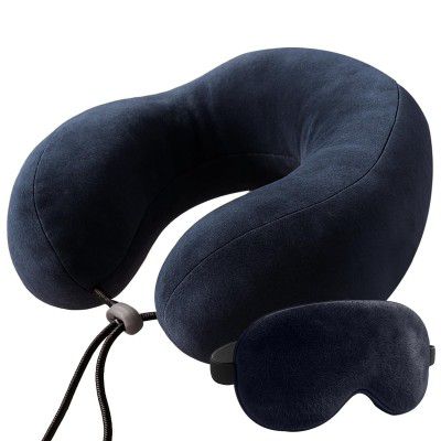 Trajectory Travel Neck Pillow with Eye Mask for Men and Women Blue (As seen on Shark Tank)