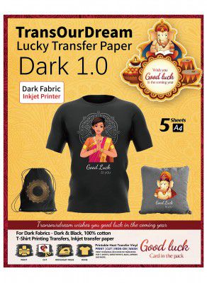 TransOurDream Heat Transfer Paper for T Shirt Printing Machine (5 Sheets, A4, Dark 1.0) Transfer Sheet for Inkjet Printer Printable HTV Heat Transfer Vinyl(TOD-D1-5)