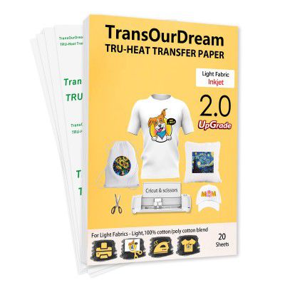 TransOurDream Light 2.0 - Upgraded Iron on Heat Transfer Paper for T Shirts (20 Sheets, A4) Iron-on Transfers Paper for Light Fabric Printable Heat Transfer Vinyl for Inkjet Printer