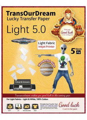 TransOurDream Light 5.0 Iron on Heat Transfer Paper for Light Fabric (5Sheets,A4, Light 5.0)(TRANS-L5-5)