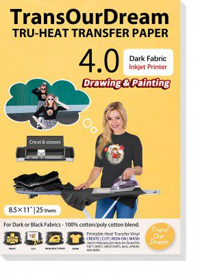 TransOurDream Tru-Iron on Heat Transfer Paper for Dark Fabric (20 Sheets, A4, Dark 4.0) T Shirt Transfers Paper for Inkjet Printer Printable Heat Transfer Vinyl for T-Shirts (TRANS-D4-20)