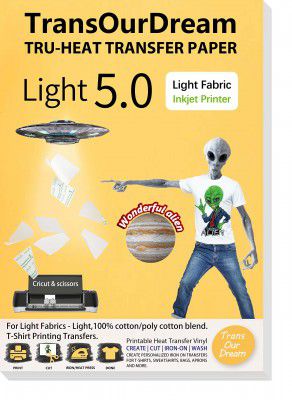 TransOurDream Tru-Iron on Heat Transfer Paper for Light Fabric (20Sheets,A4, Light 5.0) Iron-on Transfers Paper for White T-Shirts Printable Heat Transfer Vinyl for Inkjet Printer(TRANS-L5-20)