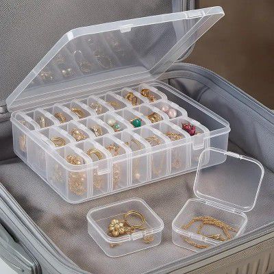Transparent Jewellery & Accessories Storage Box with Removable Compartments - Multi-Grid Plastic Organizer Case for Earrings, Beads, Rings, Craft Supplies and Small Items Storage (30 box)