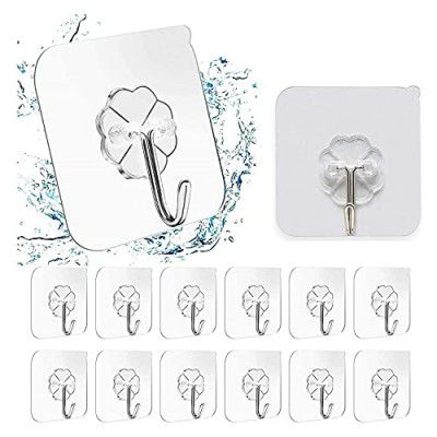Transparent Strong Self Adhesive Door Wall Hangers Hooks Suction Waterproof Flower Plastic Strong Rack Sticky Sucker Heavy Load Rack Cup Sucker for Kitchen and Bathroom (10)