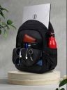 TRAVEL POINT Black & Blue Typography Backpack with Compression Straps...