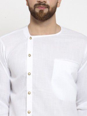 TREEMODA Men Pure Cotton White Solid Angrakha Kurta