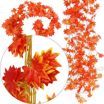 Treewing Decorative Plant Leaves Vine Creeper for Hanging with Orange Artificial Leaves 7.02 Feet Long Garland for Christmas Decoration, Party, Home, Wedding, Festivals (Design as per Availability)
