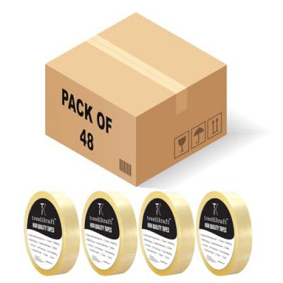 TRENDIKRAFT 12mm X 65 meter Pack of 48 Transparent BOPP Packing Clear Cello Tape 