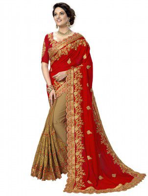 TRENDMALLS Women's Silk Heavy Embroidery Work half half sarees for women