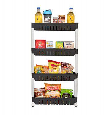 TRENDY 4 Layer Multipurpose Kitchen Storage Slim Rack with Wheels for Home, Office, Bedroom and Bathroom (White)