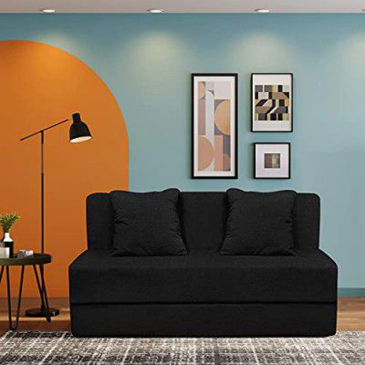 TRENDY VIBES Sofa Cum Bed | Single Seater | Sofa Bed 3 X 6 Feet, Folding Bed Cum Sofa with Cushion Jute Fabric for Living Room - (Black)