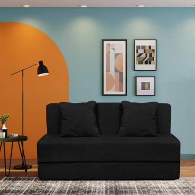 TRENDY VIBES Sofa Cums Bed | Two Seater | Sofa Bed 4X6 Feet, Folding Bed Cum Sofa with Cushion Jute Fabric for Living Room - Black-Color