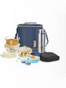 Treo 8 Pieces Blue All Fresh Borosilicate Glass Round Carry Jacket Lunch Box - 400 ml...