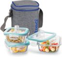 TREO All Fresh Square Glass Tiffin With Jacket, 3 Containers, 320 ml Each, Grey 3 Containers Glass Office Lunch Box (320 ml)...