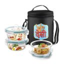 Treo by Milton All Fresh Glass Tiffin Containers Insulated Jacket, 3 Containers, 400 ml Each, ...