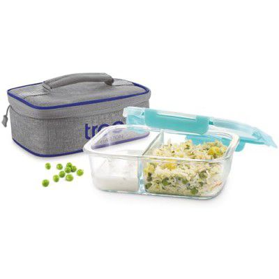 Treo by Milton All Fresh Rectangular Divider Glass Tiffin Containers With Insulated Jacket, 1 Container, 1000 ml, Transparent