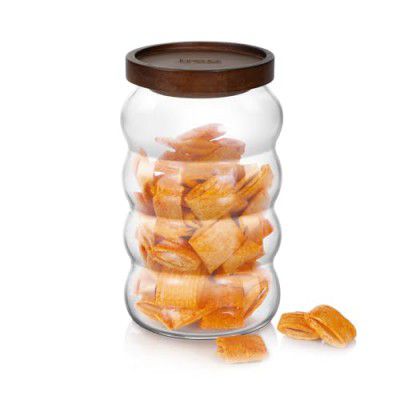 Treo by Milton Belly Storage Jar With Wooden lid, 750 ml, Transparent 