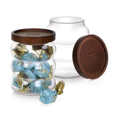 Treo by Milton Belly Storage Jar With Wooden lid Set of 2, 500 ml Each, Transparent | Storage Jar | Refrigerator Safe | Air Tight | Dishwasher and Microwave Safe