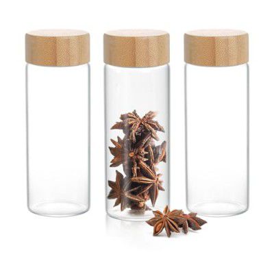 Treo By Milton Borosilicate Round Mini Jar,Set of 3,165 ml Each,Transparent | Leaf Proof