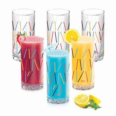 Treo by Milton D Ziner Torrent Glass - Set of 6, 316 ml, Multicolored Stripes