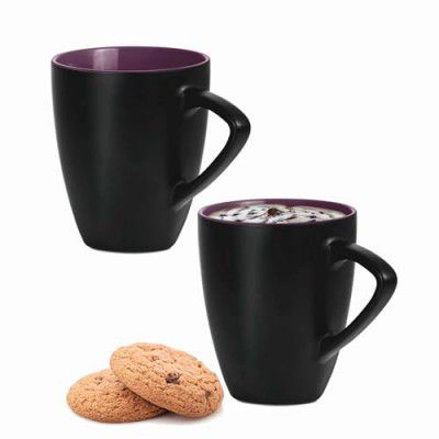 Treo by Milton Delta Ceramic Mug, Set of 2, 280 ml Each, Black | Coffee Mug | Tea | Milk | Smoothies | Microwave Safe | Dishwasher Safe | Easy to Handle | Glossy finish