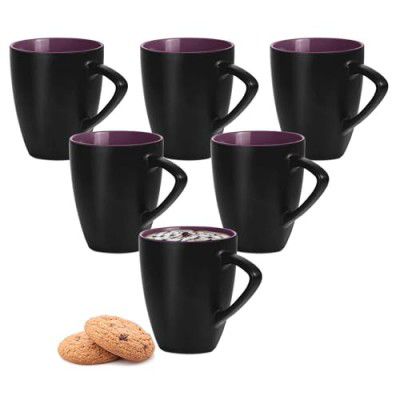 Treo by Milton Delta Ceramic Mug, Set of 6, 160 ml Each, Black | Coffee Mug
