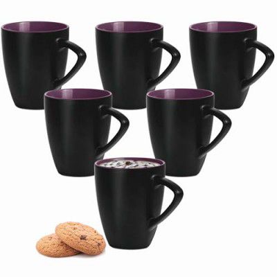 Treo by Milton Delta Ceramic Mug, Set of 6, 240 ml Each, Black | Coffee Mug | Tea | Milk | Glossy finish