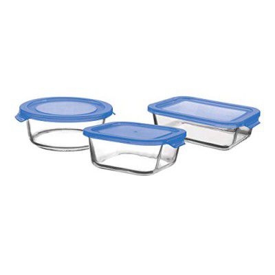 Treo by Milton Lexie Borosilicate Starter Kit Sx with Lid Set of 3 (Sqr 320 ml + Rnd 400 ml + Rect.370 ml), Blue