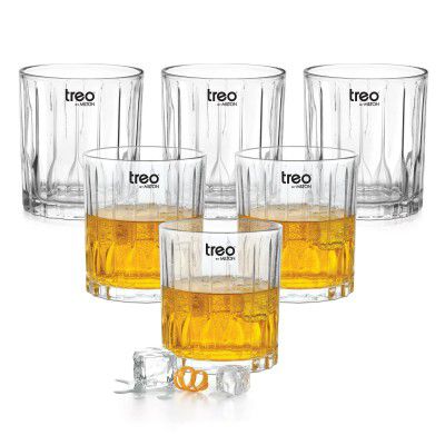 Treo by Milton Linea Whiskey Glass Set of 6 I Premium Glass Tumbler for Bourbon, Scotch & Cocktails I 340 ml