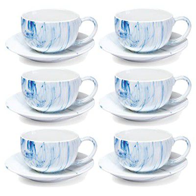 Treo by Milton Marble Cup and Saucer Set of 12, Marble Blue