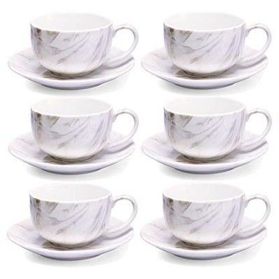 Treo by Milton Marble Cup and Saucer Set of 12, Marble Grey