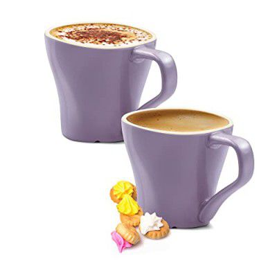 Treo by Milton Twist Ceramic Mug, Set of 2, 240 ml Each, Violet | Microwave Safe