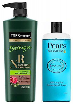 TRESemme Botanique Nourish and Replenish Shampoo, 580ml & Pears Soft and Fresh Shower Gel, 250ml