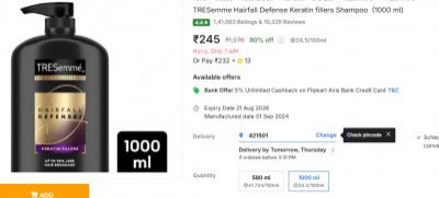 TRESemme Hairfall Defense Keratin fillers Shampoo  (1000 ml)