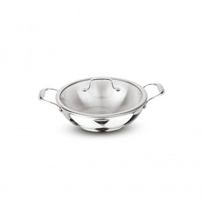 Signoraware Artista Tri Ply Stainless Steel Shallow Kadhai 22cm with Glass Lid