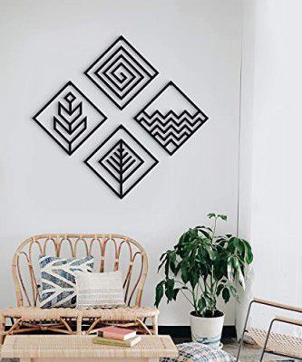 Triad basics Home Decor Items: 4 Elements Wall Decor for Living Room, Bedroom, and Kitchen - Stylish Showpieces for Home Decor | Interior Decoration Items 4 Elements Home Decor Black 23x23cm
