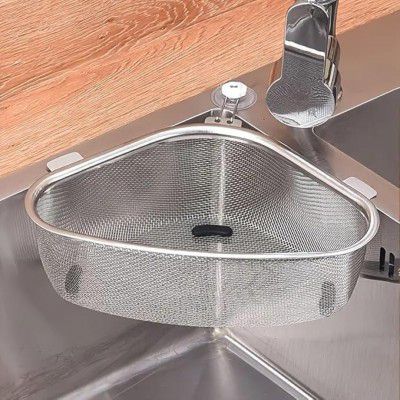Triangle Sink Strainer Stainless Steel – Corner Sink Drain Basket for Kitchen Waste, Fruit & Vegetable Wash, Food Catcher Strainer, Rust-Resistant Design
