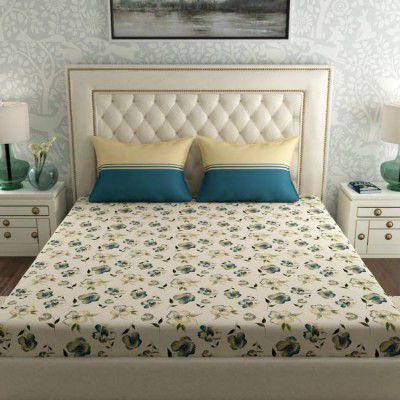 TRIDENT 120 TC Cotton Double Floral Bedsheet  (Pack of 1, Melina Blue)