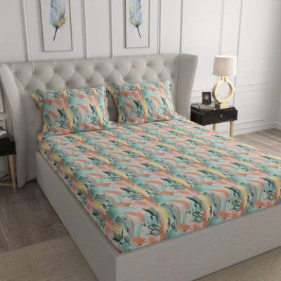 TRIDENT 120 TC Microfiber Double Abstract Flat Bedsheet (Pack of 1, Multicolor)