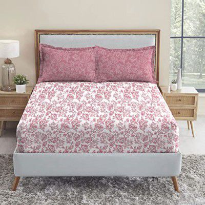 Trident Bedsheet Set - Urban Comfort Collection, 100% Cotton Bedsheet for Double Bed (1 Queen Size Bedsheet with 2 Pillow Covers) - Juliet Pink