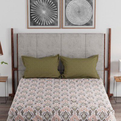 Trident Comfort Living 120 Thread Count 100% Cotton Bedsheet, Queen Size, Chia Beige