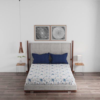 Trident Comfort Living 120 Thread Count 100% Cotton Bedsheet, Queen Size, Beachway Blue
