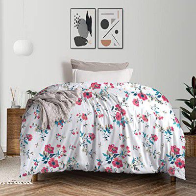 Trident Feather Tales Reversible Comforter Single Bed Blanket, 144 Thread Count, 100% Cotton Shell with 120 GSM Polyfill, AC Blanket Single Bed, Quilt - Sunset Magenta