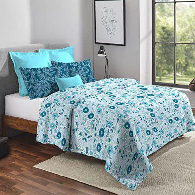 Trident Feather Tales Queen Size Reversible Comforter Double Bed Blanket, 144 Thread Count, 100% Cotton Shell with 120 GSM Polyfill, AC Blanket Double Bed, Quilt - Desert Gardern Blue