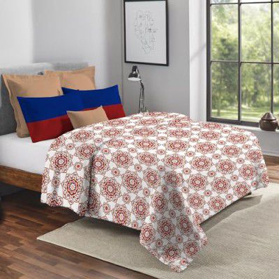 Trident Queen Size Comforter Blanket, 144 Thread Count, 100% Cotton Shell with 120 GSM Polyfill, Double Bed Comforter Blanket, Urban Comfort Collection-Majestic Mandala Red