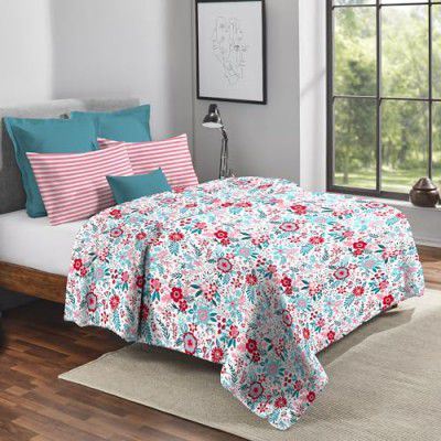 Trident Queen Size Comforter Blanket, 144 Thread Count, 100% Cotton Shell with 120 GSM Polyfill, Queen Bed Comforter Blanket, Urban Comfort Collection-Gardenia Blooms Pink
