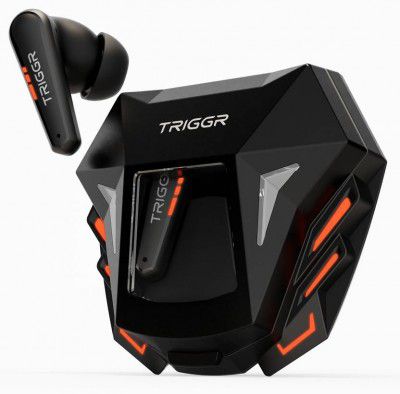 TRIGGR Raptor 30ms Low Latency, Dual Pairing, Quad Mic, Spaceship Design, 50H Battery Bluetooth (Vortex Black, True Wireless)